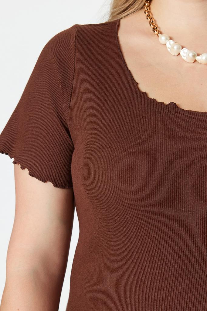 Women's Fashion New Big Size Blouse Stone Ribbed U-Neck Knitted T-Shirt