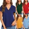 Moda Ayollar Yozgi Qisqa Qisma V-bo'yinli Chiffon Bluzka Bir Rangli