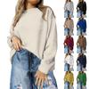 Women's Casual Round Neck Long Sleeve Irregular Texture Loose Waist Sweatshirt Solid Color Pullover Top