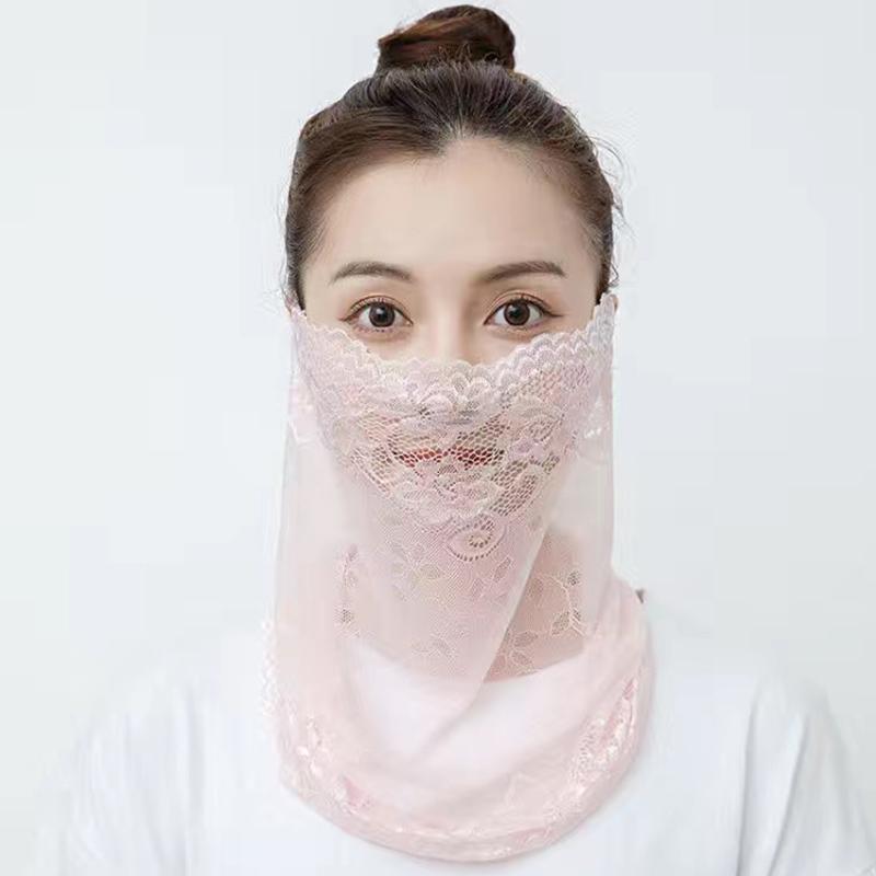 Women Embroidery Pattern Anti-UV Multiple Colors Outdoor Sunscreen Mask Summer Neck Flap Cover Breathable Lace Cycling Accessories
