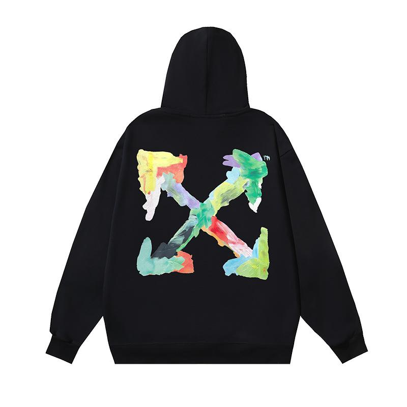 1082 Off-White 2026 Осень/Зима Новые OW Цвет Листа Граффити Стрела Печатные Толстовки с Капюшоном для Мужчин и Женщин