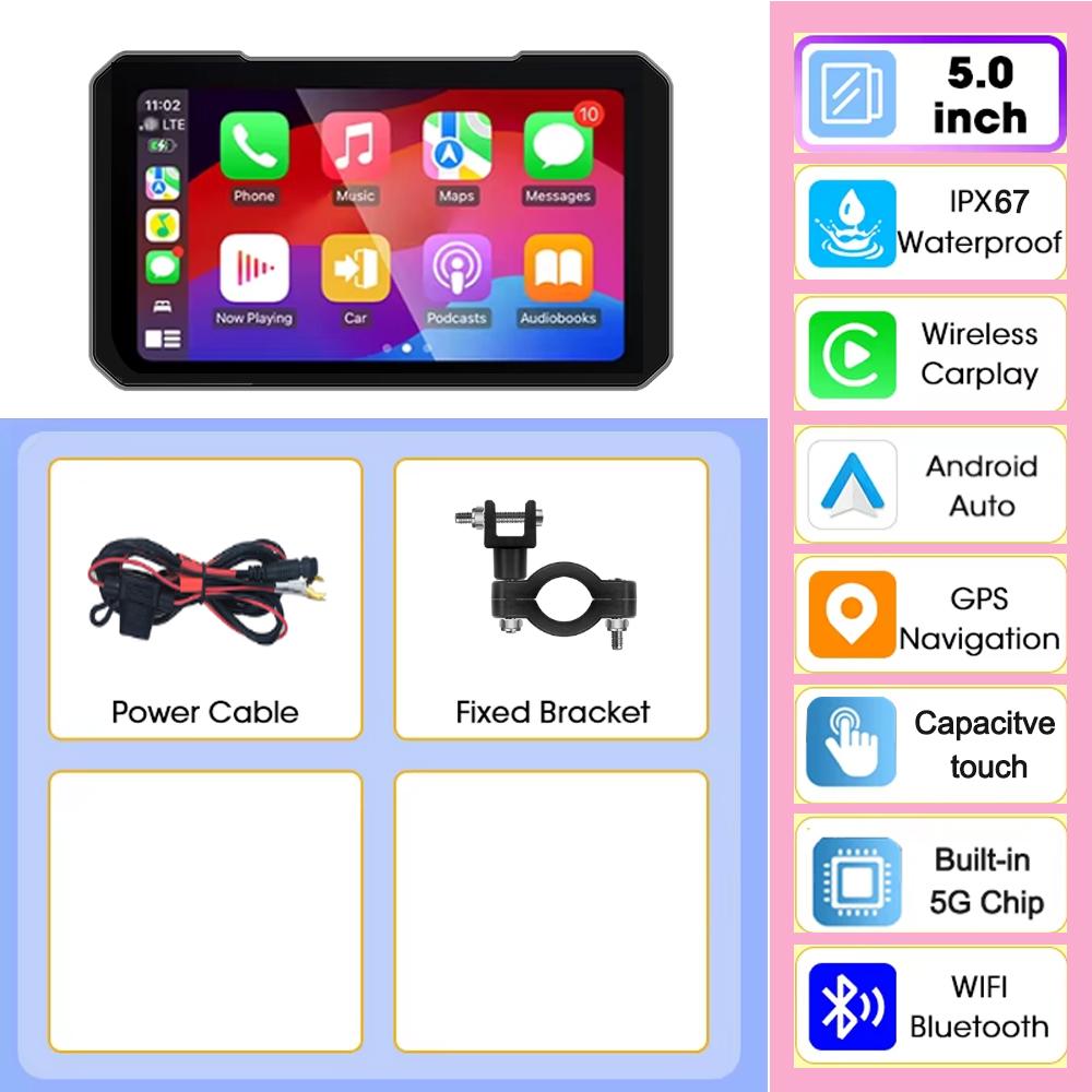 5-дюймовый мотоциклетный дисплей Carplay Moto Навигация Портативная цифровая приборная панель Мотоцикл Android Auto