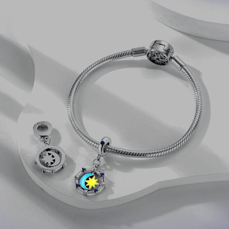 Charms Copper Mysterious Luminous Star Moon Pendants Fit Charms Plata Original Bracelet Beads Women Jewellery Making Diy