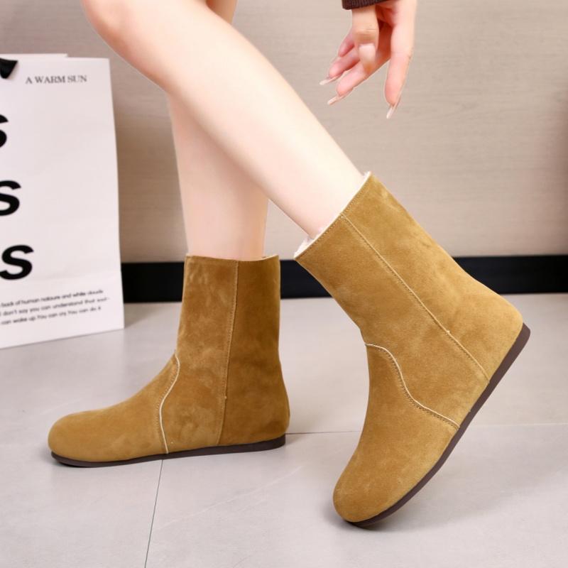 Женские ботильоны на плоской подошве с мехом, замшевые туфли, зимняя мода 2025 года, новые повседневные кроссовки-гладиаторы, короткие, плюшевые, теплые, для отдыха на свежем воздухе, зимние ботинки Mujer