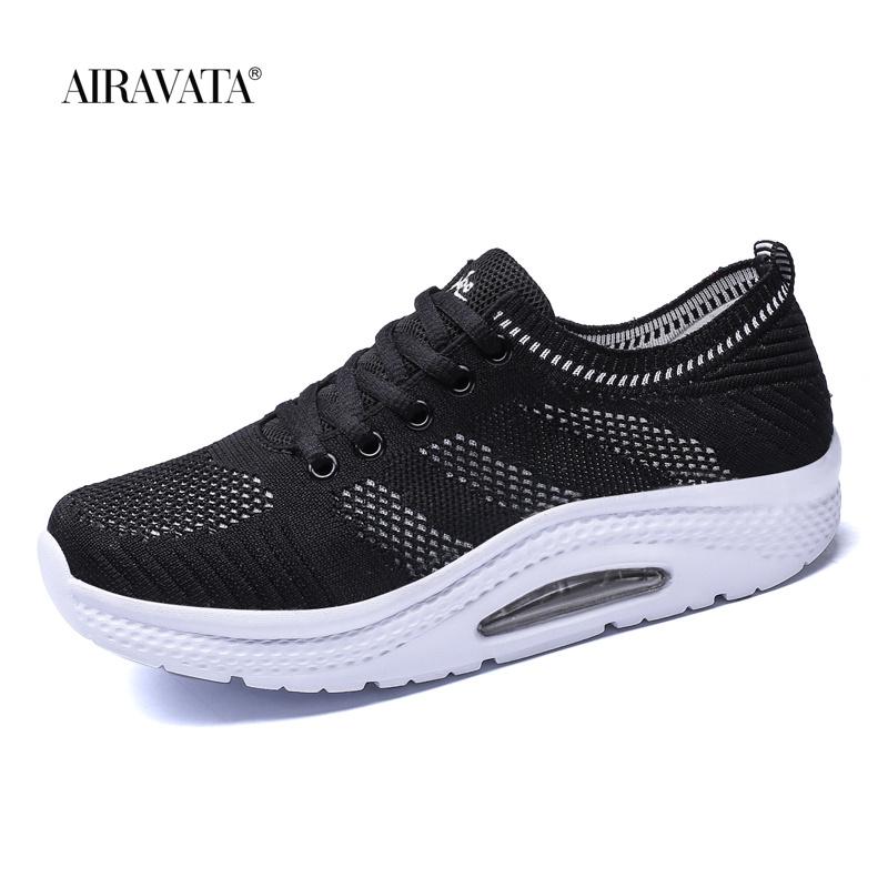 Women's Breathable Air Mesh Ankle Swing Shoes Lace Up Casual Sneakers Wedges Height Increase Platform Shoes for Female