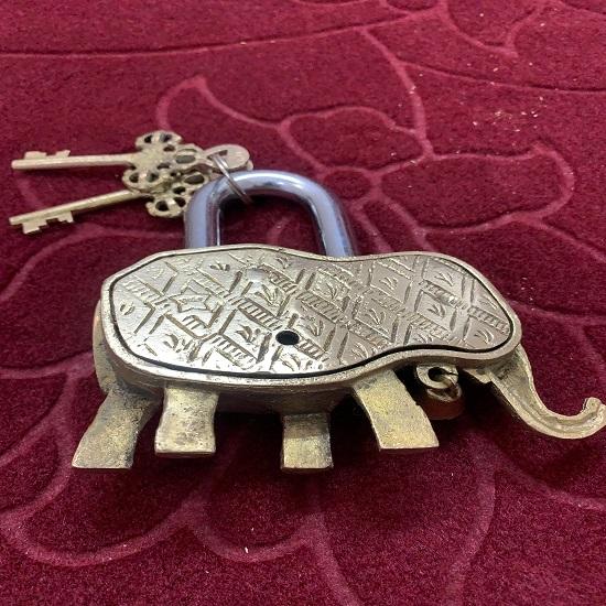 Латунный навесной замок в форме слона, однотонный латунный замок с двумя ключами