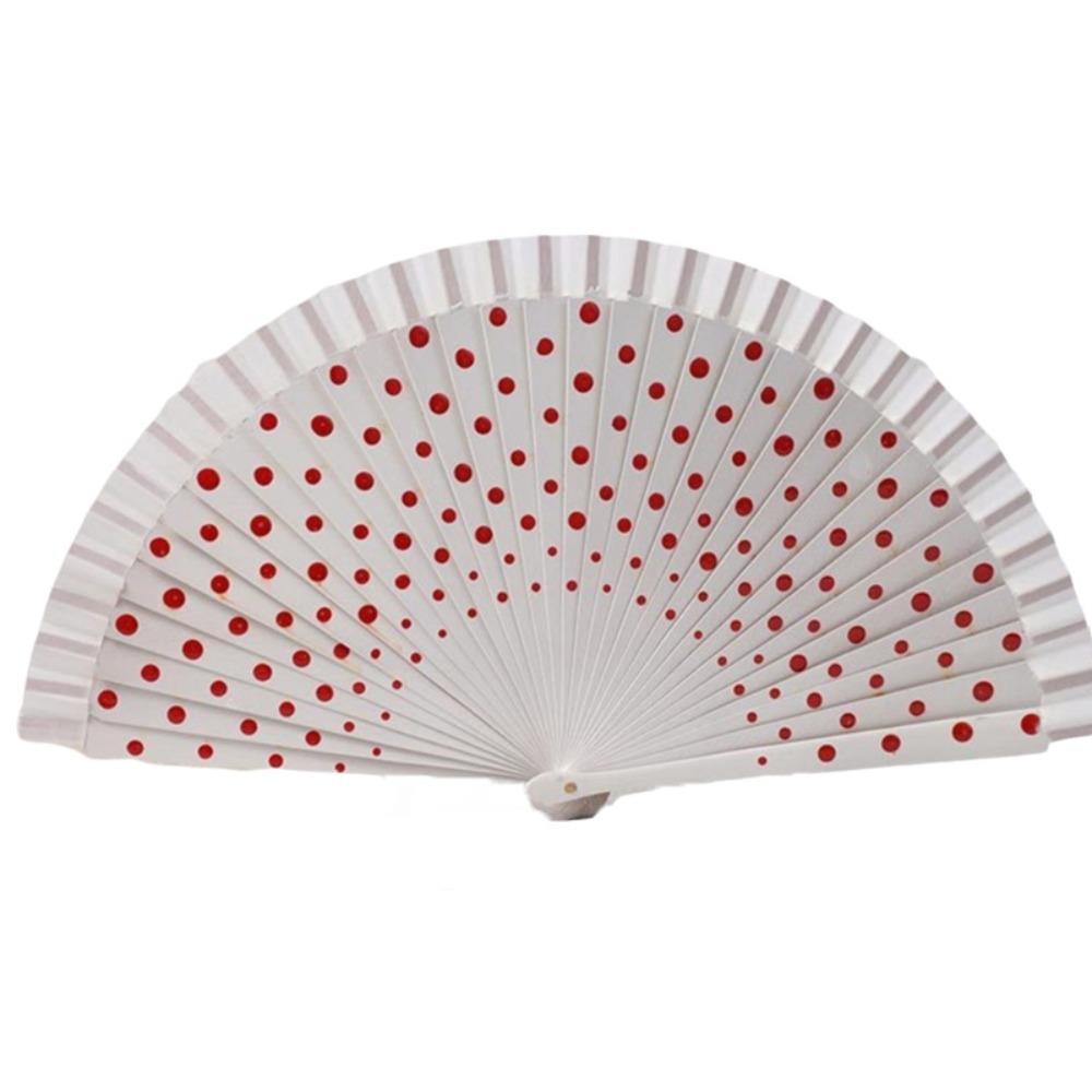 Portable Dots Pattern Flamenco Spanish Folding Fan Vintage Wood Handle Hand Fan Colorful Dancing Fan Filming Props