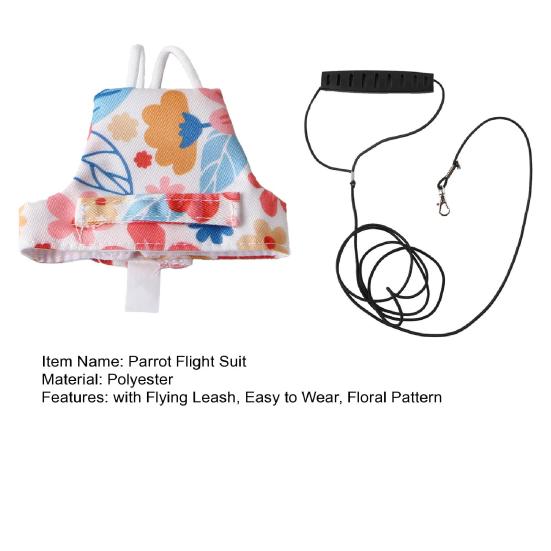 Полетный костюм для попугая с цветочным узором, шлейка для птицы, одежда для попугая с поводком для безопасных прогулок на улице, для какаду, неразлучников