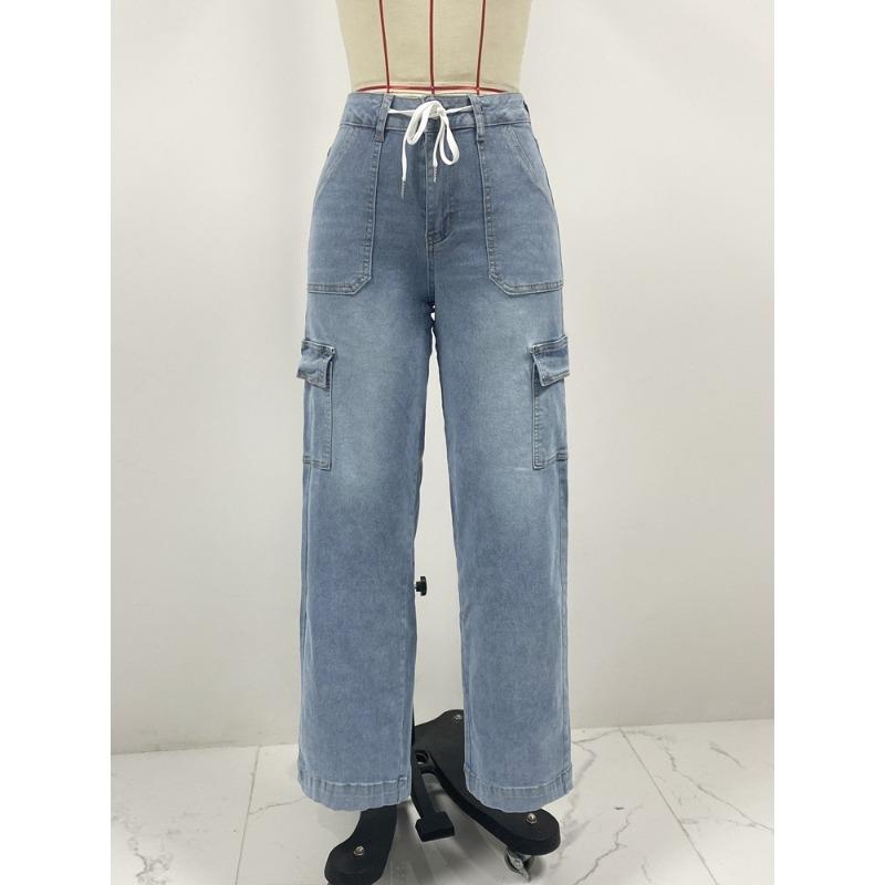 Весенние и осенние джинсы с поясом женские свободные прямые повседневные рабочие брюки