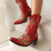 Женские ковбойские полусапоги до щиколотки с квадратным носком на толстом среднем каблуке и вышивкой в ​​стиле вестерн, ковбойские сапоги, женская обувь, зимняя обувь 46