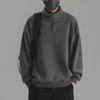 Men's Retro Japanese Fashion Half-Zip Stand Collar Sweatshirt - Double-Sided Velvet, Solid Color for Spring and Autumn.