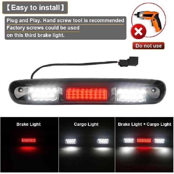 LED 3rd Third Brake Light Smoked Lens with Seal Gasket For 2007-2013 Chevy Silverado GMC Sierra 1500 2500 3500 2500HD 3500HD High Mount Stop Lamp