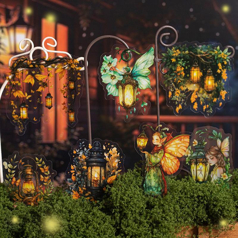 Journal GO 15pcs Firefly Lamp PET Decorative Stickers DIY Scrapbooking Collage Junk Journal Diary Album Cute Stationery Stickers