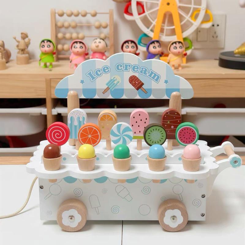 Wooden simulation ice cream cone ice cream small cart children's play toy