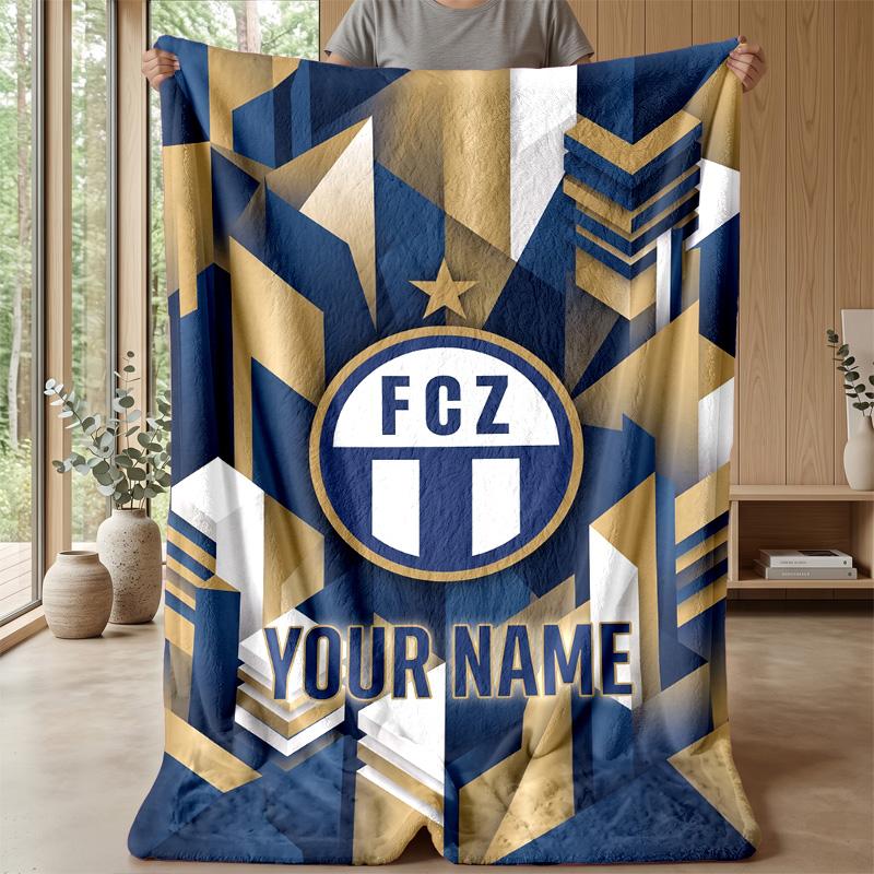 Custom Text Flannel Throw Blanket, Lightweight Cozy Bed Sofa BlanketFC Zürich