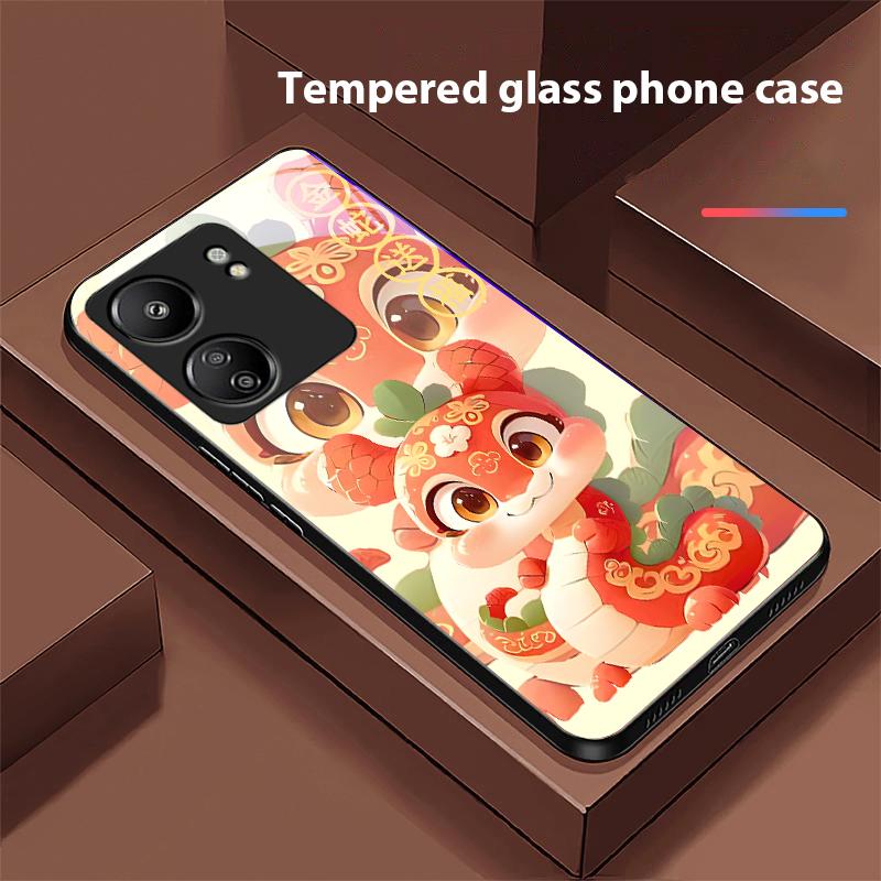 Новый мультяшный змея для Xiaomi Redmi 13C Note13 12 Pro Plus 5G Note 9 13T Pro POCO X6 F5 F6 Черный чехол для телефона из закаленного стекла