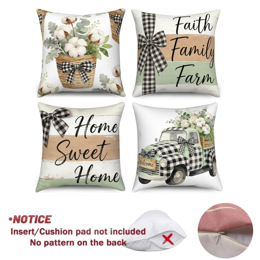 4Pcs Farmhouse Throw Pillow Covers Faith Family Farm Home Sweet Home Cushion Cases Polyester Linen Fabric Material Pillowcase