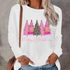 Tops For Women 3D Christmas Tree Print Round Neck Long Sleeve T-shirt Fall Casual Slim Pullover Women's Long Sleeve Top