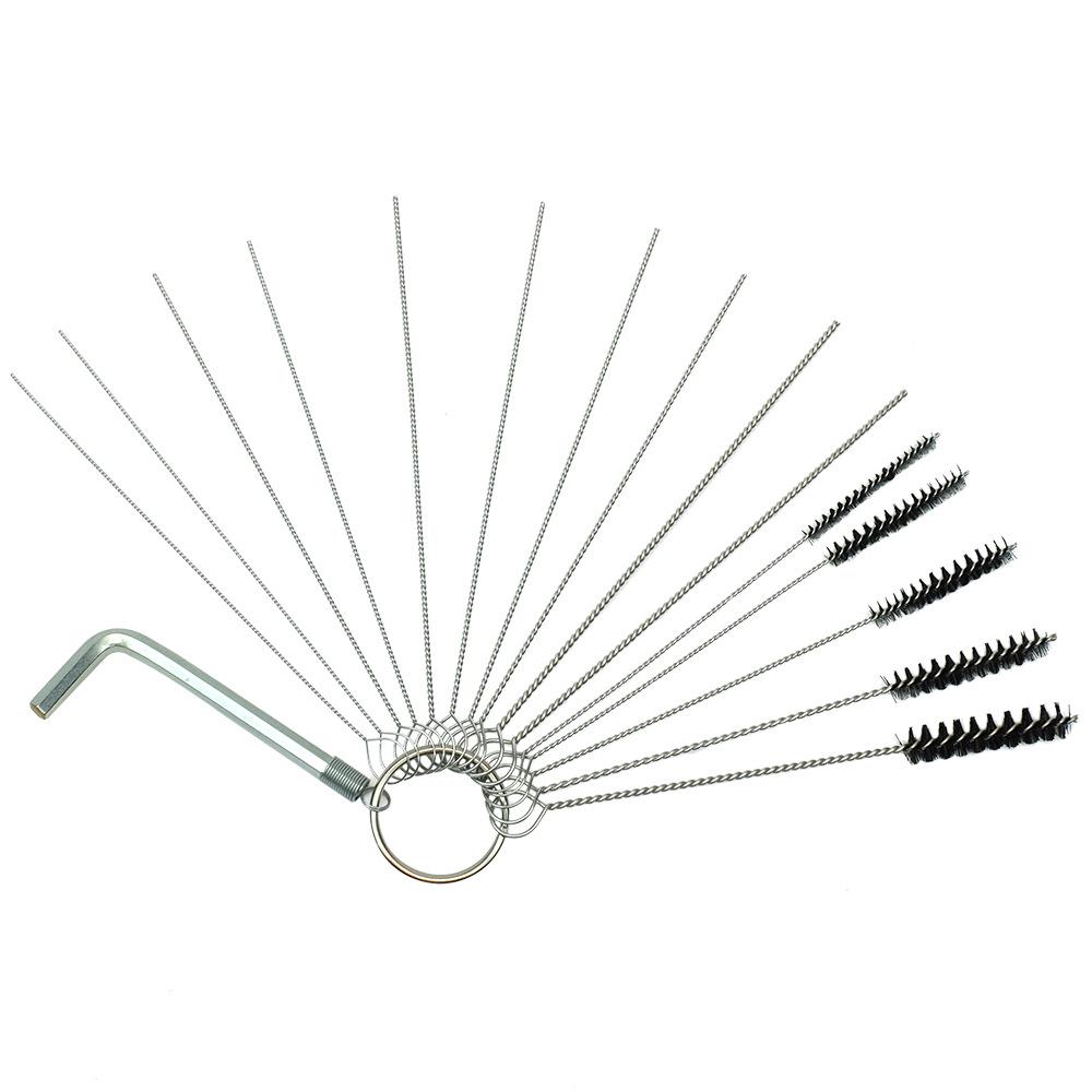 Набор из 15 щеток для чистки карбюратора с очистителями форсунок распылителя - иглы из нержавеющей стали и нейлоновые щетки