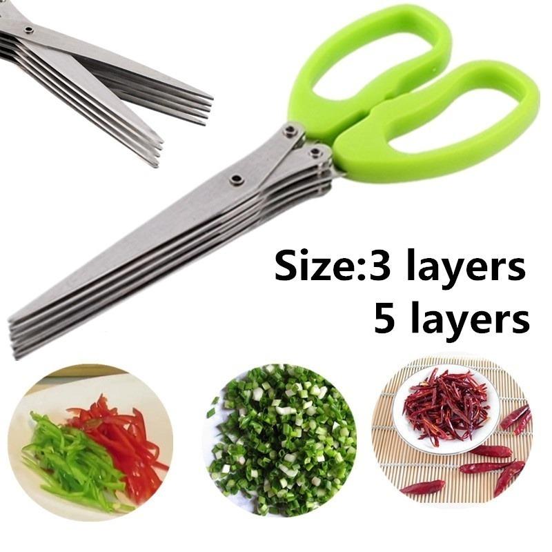 Многофункциональные многослойные ножницы для зеленого лука, нож для резки лука из нержавеющей стали, ножницы для трав, морских водорослей, специй, кухонные ножницы