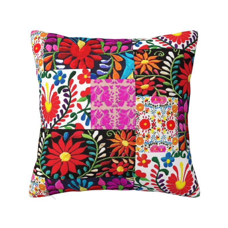 Mexican Flower Patchwork Print Cushion Cover x cm Polyester Velvet Throw Pillow Case For Sofa Decoration Bedding Pillowcase