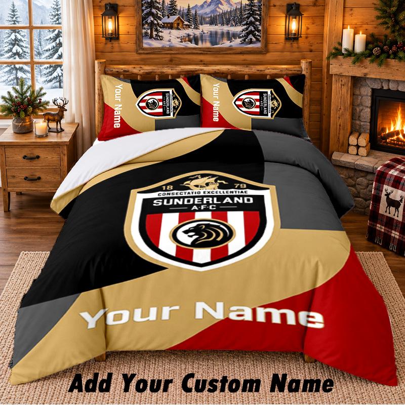 Постельное белье с узором Sunderland FC, комплект из 3 предметов, с возможностью добавления имени, простыня и наволочки для домашней спальни
