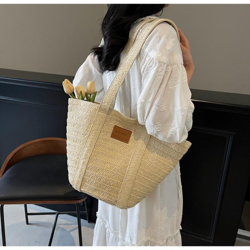Новая весенне-летняя модная повседневная универсальная плетеная сумка, большая сумка-тоут, плечевая соломенная сумка