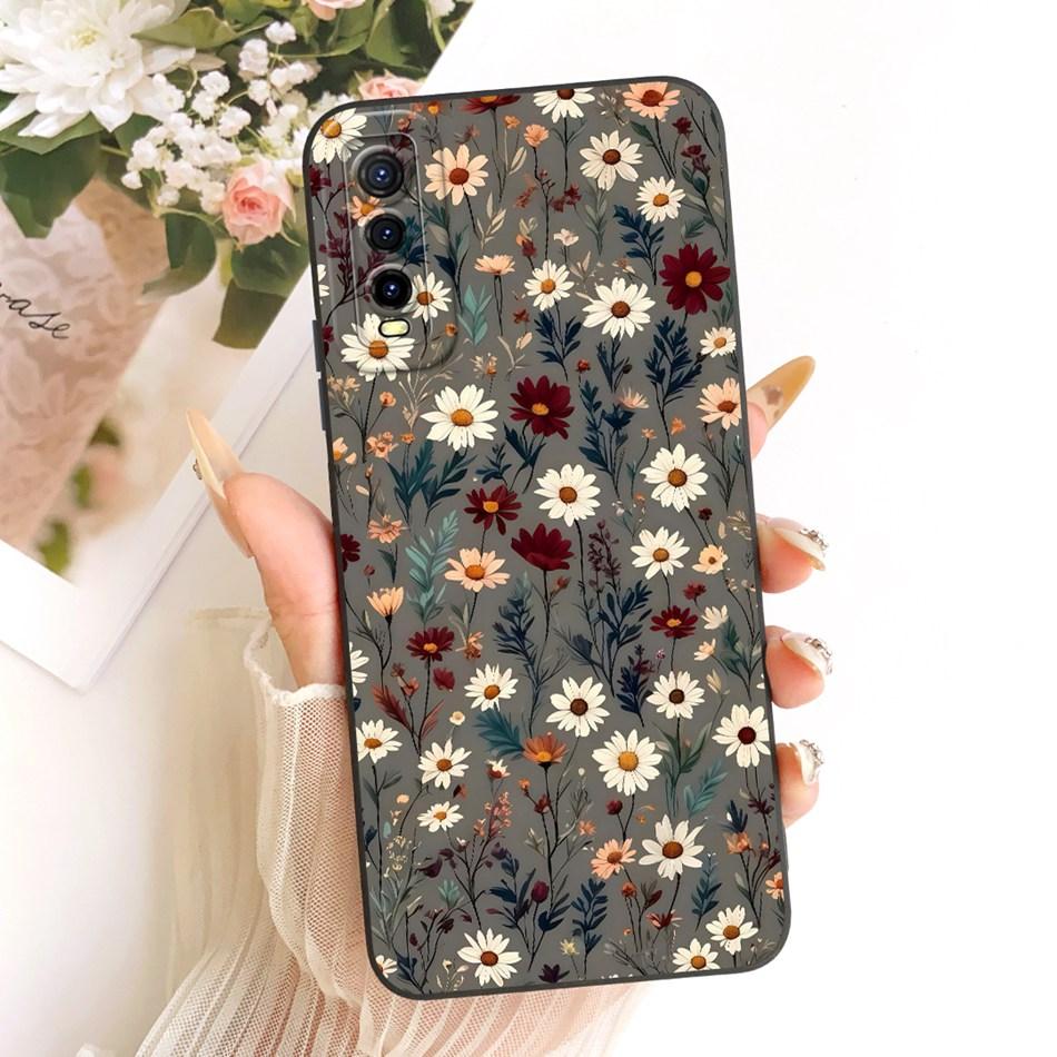 For Vivo Y70s Y70t V2002A Cute Cat Flower Phone Case For Vivo Y70S Y70T 5G Shockproof Soft Silicone Covers Bumpers