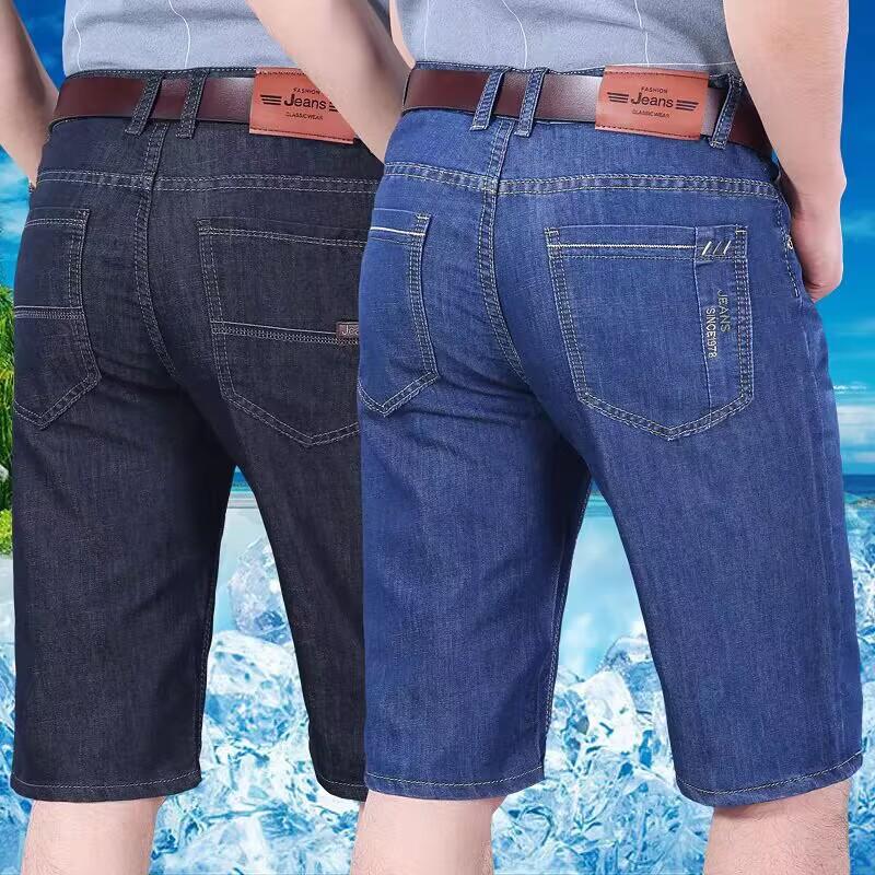 Летние мужские джинсовые шорты тонкие с вышивкой деловые повседневные прямые короткие джинсы одежда черные синие