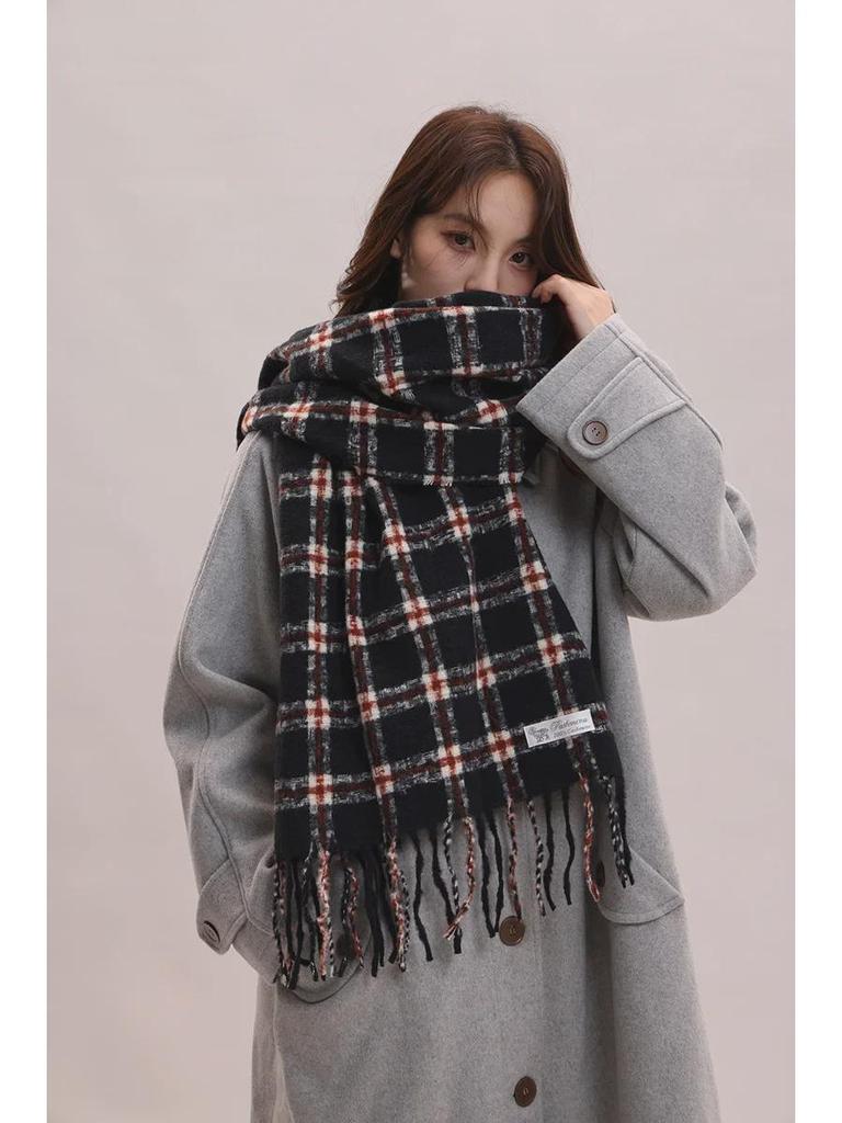 Женский толстый клетчатый шарф 2024 года: Корейский стиль, британская элегантность, теплая шаль для осени и зимы