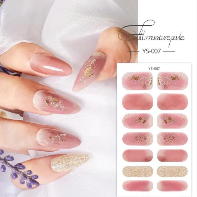 1 лист, блестящий лак для ногтей, наклейка с розой, наклейки для маникюра, полное покрытие, наклейка «сделай сам», клей для украшения ногтей