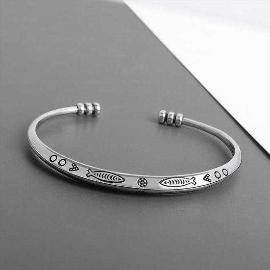 Men Bracelet Opening Adjustable Silver Color Twist Boho Wrist Decoration Easy To Wear Fish Letter Curved Sleeve Bracelet Men Jewelry