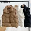 Хаки, свободный хлопковый жилет, женский воротник-стойка, однотонное пальто на молнии, теплое и удобное, Harajuku, новая мода на осень и зиму