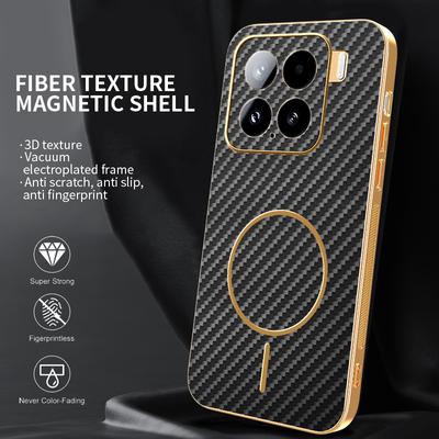 Гальваническое покрытие Текстура волокна Магнитный чехол для Xiaomi Mi 15 Ultra 14T Poco X7 M7 Pro F7 Защита камеры объектива для чехла для телефона Magsafe