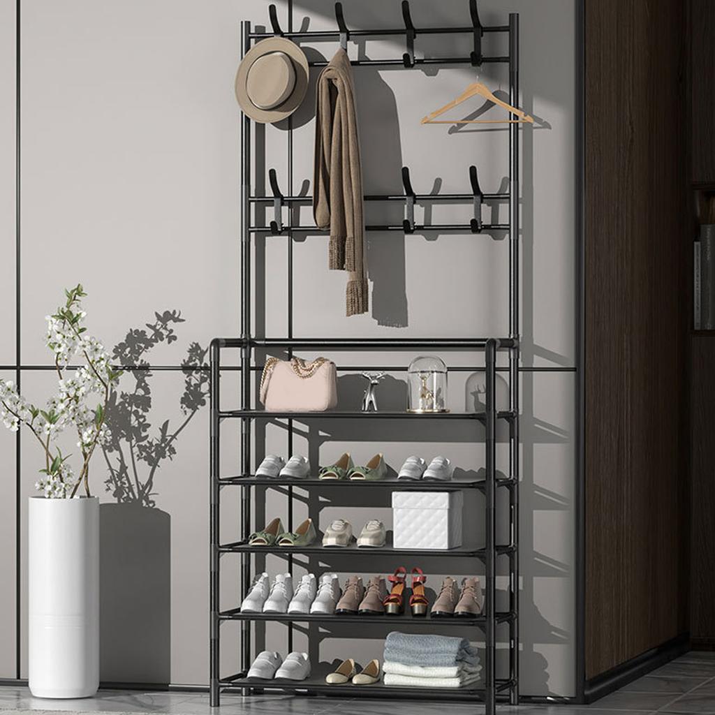 100x175cm Coat Rack Standing Modern Metal Clothes Garment Hanging Storage Shelf with Shoe Organizer for Entrance Hall Bedroom