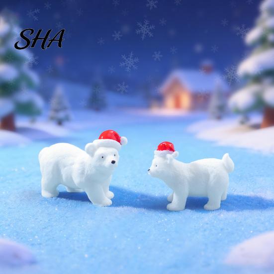 Mini Polar Bear Sculptures Miniature Figurines, Durable Synthetic Resin Animal Small Wildlife Figurines Ornaments, Decorative Accents for Fairy Garden