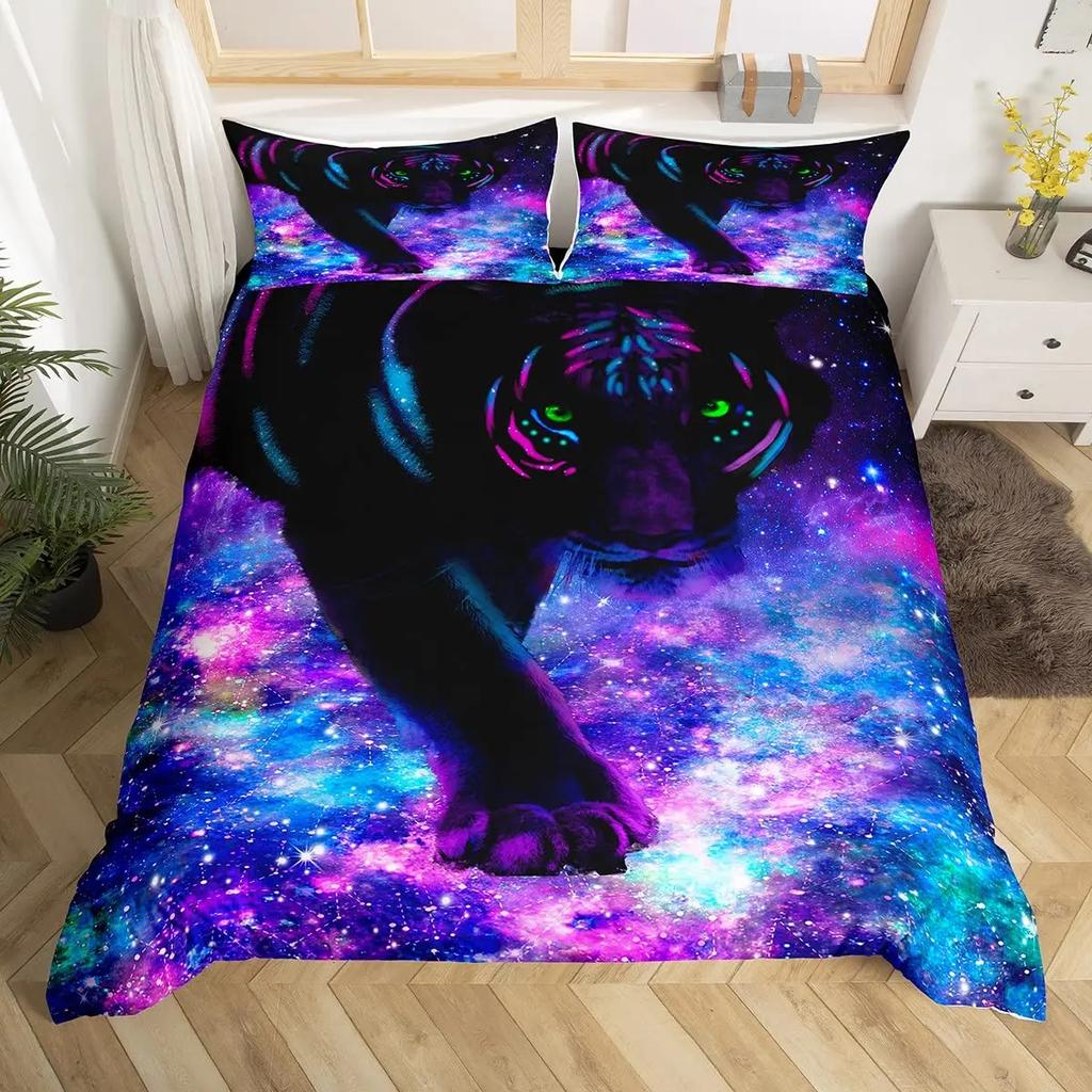 Tiger Comforter Cover Set 3D Tiger Lying on The Stump Pattern Duvet Cover with Zipper Ties Wild Animal Theme Bedding Set for Kid