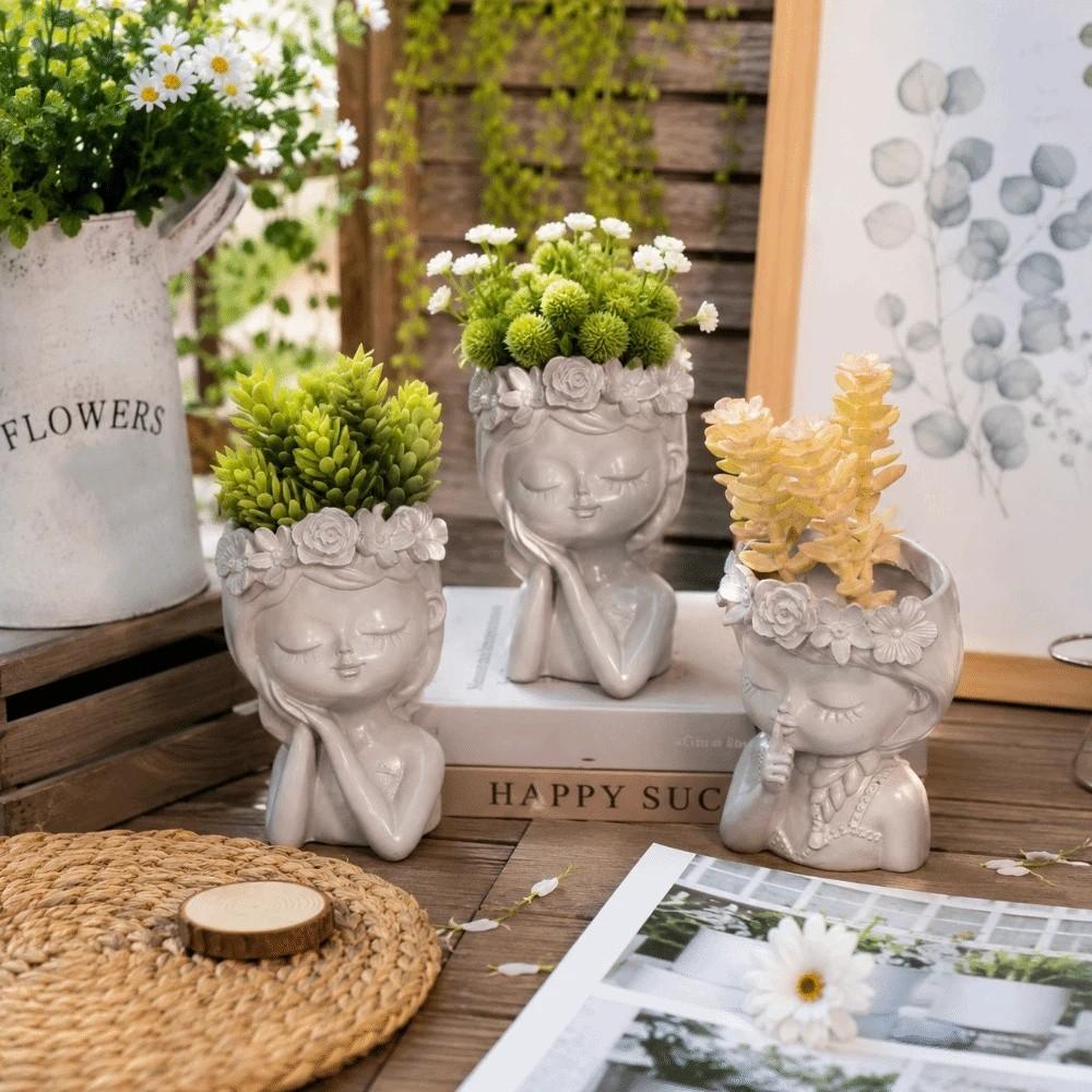 Home Decor Plant Pot Resin Desktop Ornaments Pretty Girl Storage Can  Garden Pots