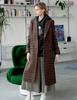 Freaks By Kimtaehoon Classic Double-Breasted 100% Wool Tweed Check Long Coat_Dark Brown