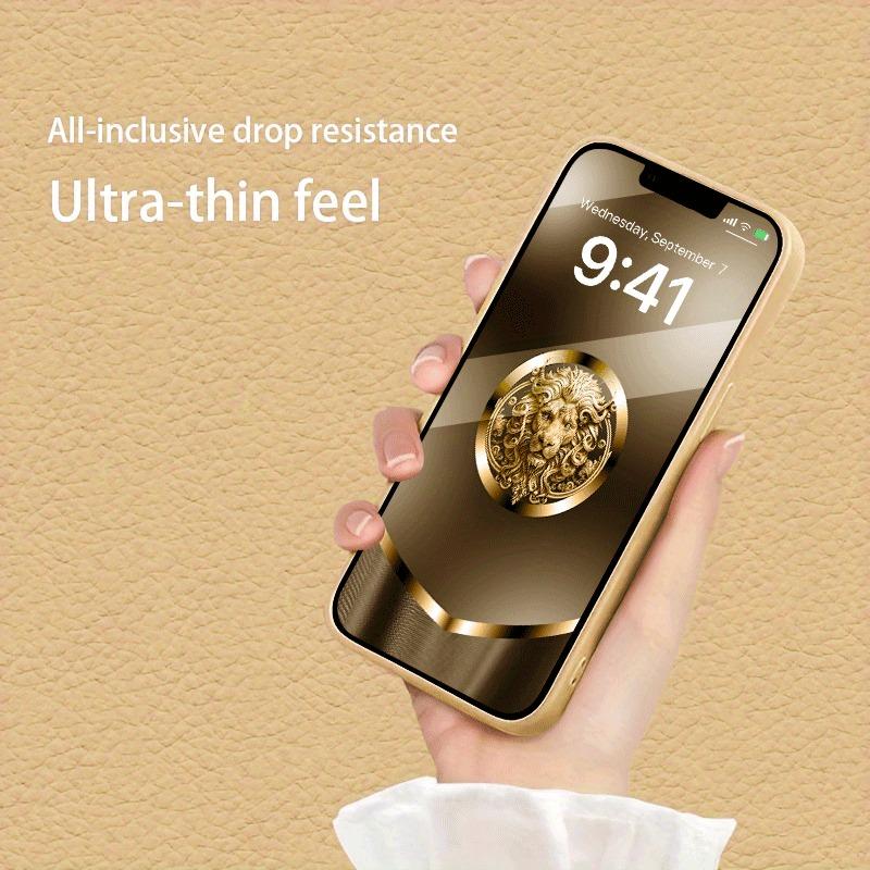 Простой Золотой Лев Узор Золотой Металлик Краска Стекло Чехол для Телефона Для iPhone 17 16 15 14 13 12 11 Pro Max 14 Plus 17 Air 16E Чехол