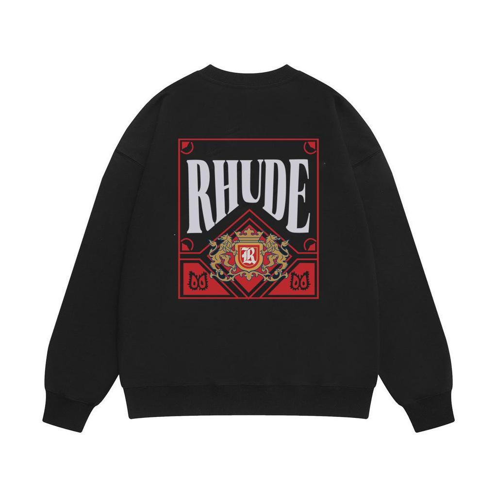 Новая мужская свободная толстовка RHUDE с круглым вырезом, принтом из букв и махровой тканью