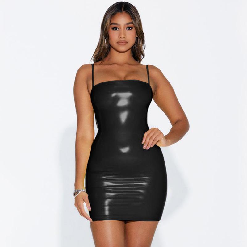 2023 Summer Women's Sexy Off-Shoulder Sequin PU Leather Dress