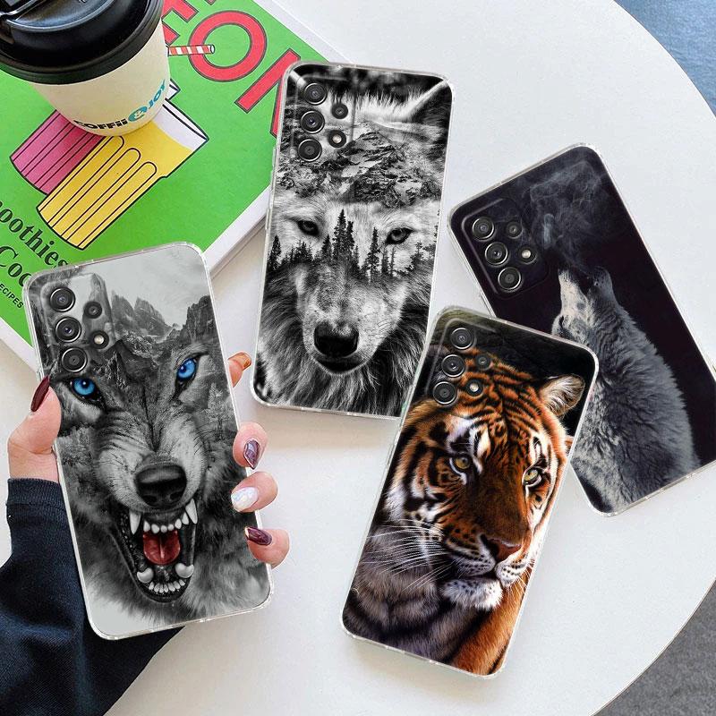 Wolf Lion Tiger Animal Clear Phone Case For Samsung Galaxy A56 A57 A37 5G A55 A54 A36 A35 A26 A25 A16 A17 A07 A52 A34 A21s Cover