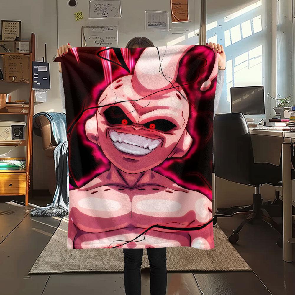 1Pc Majin Buu Print Flannel Blanket, High quality Comfortable for All Seasons, Home Decor, Warmth and Comfort, Perfect for Christmas Gifts