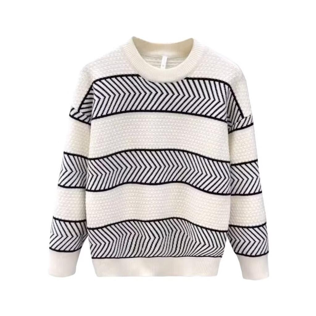 Полосатый свитер контрастного цвета в японском стиле, мужской осенне-зимний утепленный вязаный свитер с длинными рукавами, пальто 2024год