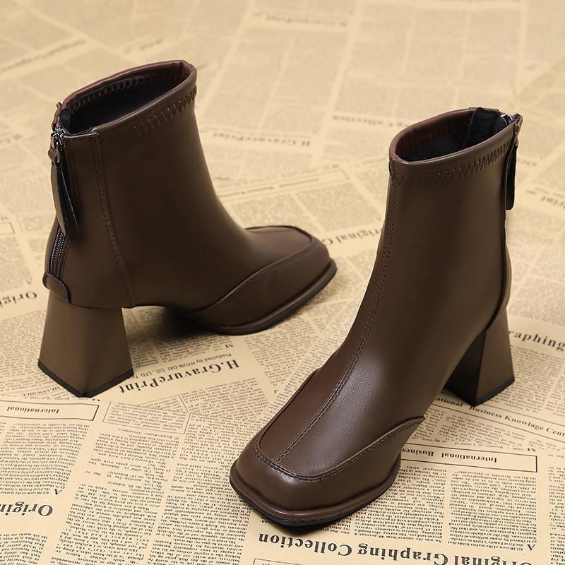 Square boots high heel short boots women's spring and autumn new thin single boots early autumn Martin boots small ankle boots
