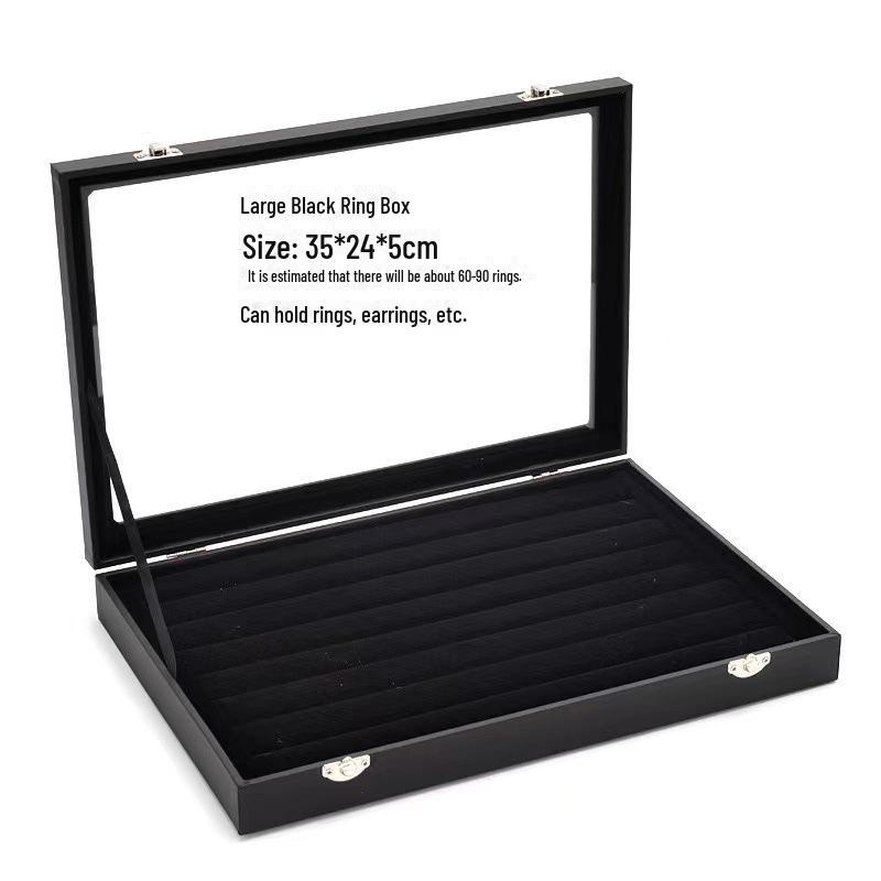 Черная бархатная шкатулка для украшений с решеткой и крышкой — высококачественное пыленепроницаемое хранилище для ожерелий, колец и сережек