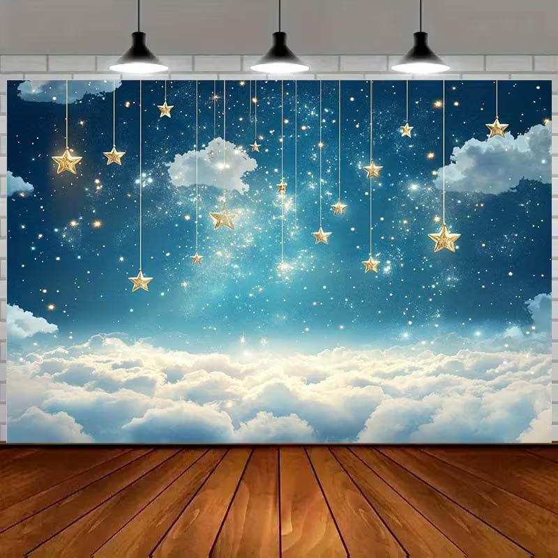 2D Starry Sky Cloud Backdrop Boy Birthday Party Photo Studio Background
