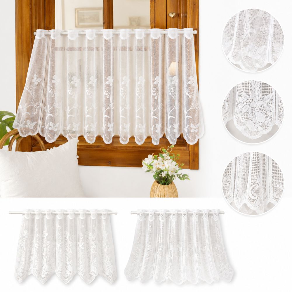 Floral Embroidery Short Lace Curtain Butterfly Print Rod Curtains Half-curtain Curtains Home Decor