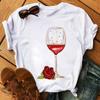 Women Black T Shirt Watercolor Butterfly Wine Glass Print T Shirt Female Funny Graphic Tee Shirts 90s Ladies Casual Tops Tee
